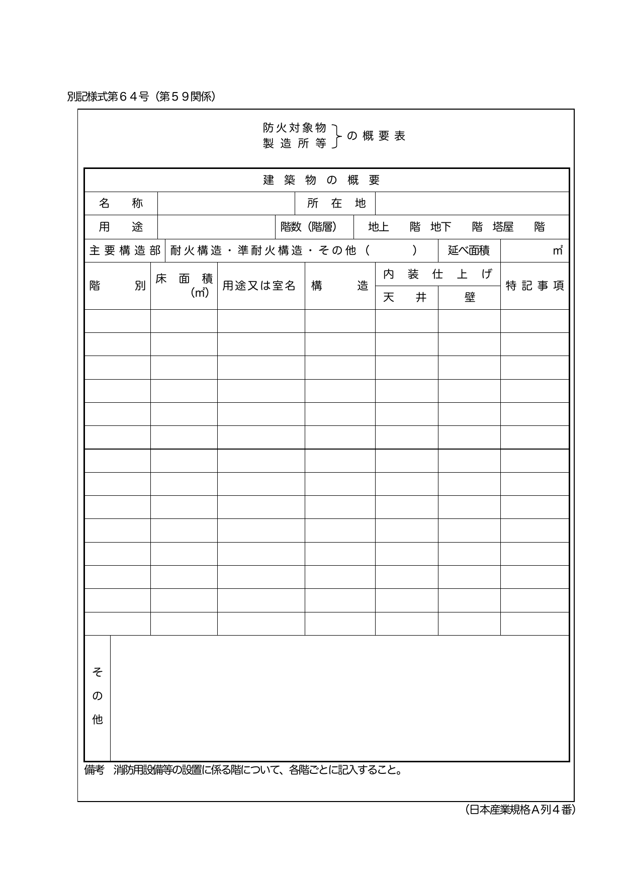 防火対象物の概要表（東京消防庁）
