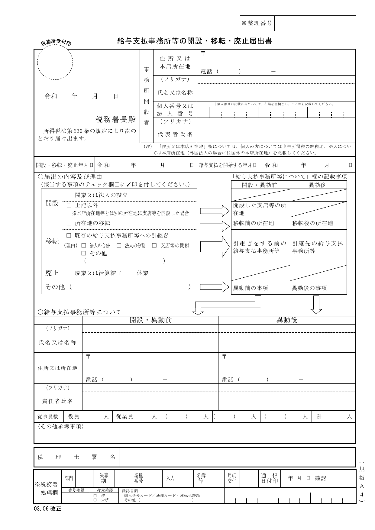 給与支払事務所等の開設・移転・廃止届出書（公式様式）